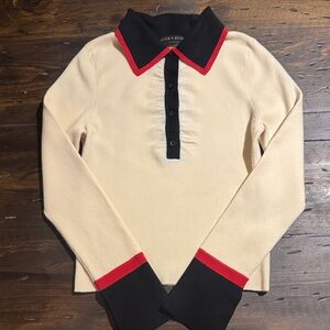 Alice + Olivia Cream and Black Crewneck Sweater with Red Accents, See Pictures